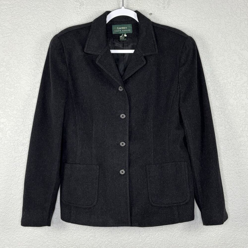 Lauren Ralph Lauren Black Wool-Blend Tailored Blazer